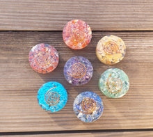 Load image into Gallery viewer, 7 CHAKRA Complete Orgone Gemstone Disk Set