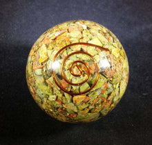 Load image into Gallery viewer, Medium (40-50mm) UNAKITE Orgone Gemstone Sphere Orgone Sphere