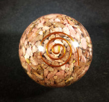 Load image into Gallery viewer, Medium (40-50mm) RHODONITE Orgone Gemstone Sphere Orgone Sphere