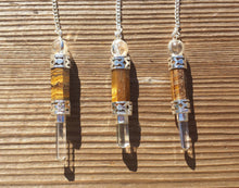 Load image into Gallery viewer, Natural TIGER EYE Gemstone 3 Stone Wand Pendulum (One)