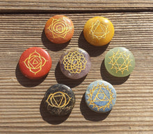 Load image into Gallery viewer, 7 CHAKRA Gemstone Engraved Disk Set