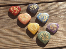 Load image into Gallery viewer, 7 CHAKRA Gemstone Engraved Heart Disk Set