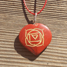 Load image into Gallery viewer, 7 CHAKRA Gemstone Engraved Heart Pendant Set With Cords
