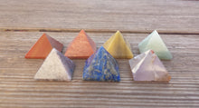 Load image into Gallery viewer, 7 CHAKRA Natural Gemstone Engraved Small Pyramid Set 20-25mm