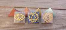 Load image into Gallery viewer, 7 CHAKRA Natural Gemstone Engraved Small Pyramid Set 20-25mm