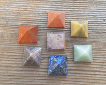 Load image into Gallery viewer, 7 CHAKRA Natural Gemstone Engraved Small Pyramid Set 20-25mm