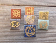 Load image into Gallery viewer, 7 CHAKRA Natural Gemstone Engraved Small Pyramid Set 20-25mm