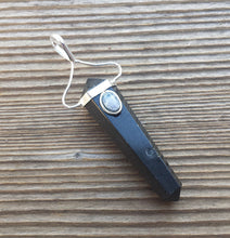 Load image into Gallery viewer, Natural BLACK TOURMALINE And Rainbow MOONSTONE Crystal D - Point Pendant Gemstone