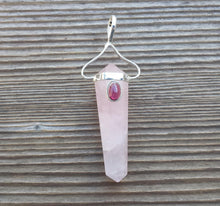 Load image into Gallery viewer, Natural ROSE QUARTZ And GARNET Crystal D - Point Pendant Gemstone
