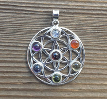 Load image into Gallery viewer, STERLING SILVER .925 PURE Silver Flower Of Life Chakra Pendant