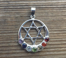 Load image into Gallery viewer, STERLING SILVER .925 PURE Silver Moon And 6 Pointed Star Chakra Pendant