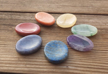 Load image into Gallery viewer, 7 CHAKRA Worry Stone SET Natural Stone Hand Carved Gemstone Worry Stone Set