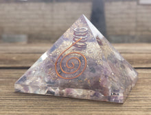 Load image into Gallery viewer, Large (60-65mm) PURPLE FLUORITE Orgone Gemstone Pyramid Large Pyramid Orgone