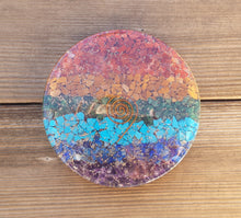Load image into Gallery viewer, LARGE!! 7 CHAKRA LAYERED Orgone Gemstone Disk Charging Plate