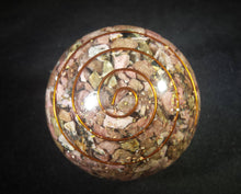 Load image into Gallery viewer, LARGE (60-70mm) RHODONITE stone Orgone Gemstone Sphere Orgone Sphere