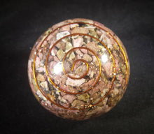 Load image into Gallery viewer, LARGE (60-70mm) RHODONITE stone Orgone Gemstone Sphere Orgone Sphere