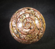 Load image into Gallery viewer, LARGE (60-70mm) RHODONITE stone Orgone Gemstone Sphere Orgone Sphere