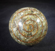 Load image into Gallery viewer, LARGE (60-70mm) LABRADORITE stone Orgone Gemstone Sphere Orgone Sphere