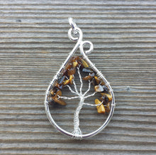 Load image into Gallery viewer, Drop/Peacock Style TIGER EYE Tree Of Life Wire Wrapped Pendant Stone Natural Gemstone