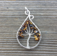 Load image into Gallery viewer, Drop/Peacock Style TIGER EYE Tree Of Life Wire Wrapped Pendant Stone Natural Gemstone