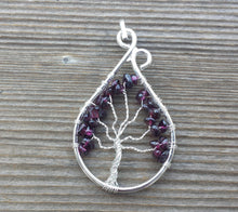 Load image into Gallery viewer, Drop/Peacock Style GARNET Tree Of Life Wire Wrapped Pendant Stone Natural Gemstone