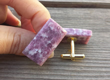 Load image into Gallery viewer, LEPIDOLITE RECTANGLE Natural Gemstone Cufflinks Stone Cuff Links