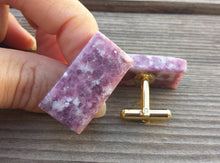 Load image into Gallery viewer, LEPIDOLITE RECTANGLE Natural Gemstone Cufflinks Stone Cuff Links
