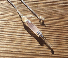 Load image into Gallery viewer, Natural ROSE QUARTZ Gemstone 3 Stone Wand Pendulum (One)