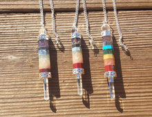 Load image into Gallery viewer, Natural 7 CHAKRA BONDED Gemstone 3 Stone Wand Pendulum (One)
