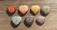 Load image into Gallery viewer, 7 CHAKRA Gemstone Engraved Heart Disk Set