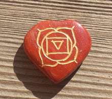 Load image into Gallery viewer, 7 CHAKRA Gemstone Engraved Heart Disk Set