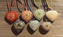 Load image into Gallery viewer, 7 CHAKRA Gemstone Engraved Heart Pendant Set With Cords