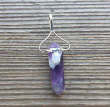 Load image into Gallery viewer, Natural AMETHYST And RAINBOW MOONSTONE Crystal D - Point Pendant Gemstone