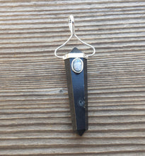 Load image into Gallery viewer, Natural BLACK TOURMALINE And Rainbow MOONSTONE Crystal D - Point Pendant Gemstone