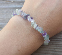 Load image into Gallery viewer, FLUORITE Natural Stone Gemstone Stretchy Chip Bracelet