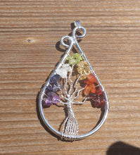 Load image into Gallery viewer, Drop/Peacock Style 7 CHAKRA Tree Of Life Wire Wrapped Pendant Stone Natural Gemstone