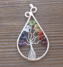 Load image into Gallery viewer, Drop/Peacock Style 7 CHAKRA Tree Of Life Wire Wrapped Pendant Stone Natural Gemstone