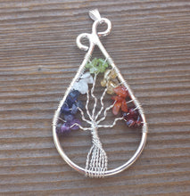 Load image into Gallery viewer, Drop/Peacock Style 7 CHAKRA Tree Of Life Wire Wrapped Pendant Stone Natural Gemstone