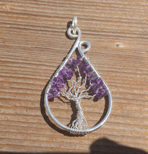 Load image into Gallery viewer, Drop/Peacock Style AMETHYST Tree Of Life Wire Wrapped Pendant Stone Natural Gemstone
