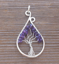 Load image into Gallery viewer, Drop/Peacock Style AMETHYST Tree Of Life Wire Wrapped Pendant Stone Natural Gemstone