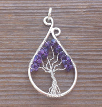 Load image into Gallery viewer, Drop/Peacock Style AMETHYST Tree Of Life Wire Wrapped Pendant Stone Natural Gemstone