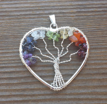 Load image into Gallery viewer, Heart Style 7 CHAKRA Tree Of Life Wire Wrapped Pendant Stone Natural Gemstone