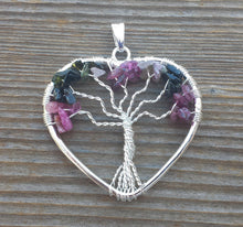 Load image into Gallery viewer, Heart Style MULTI TOURMALINE Tree Of Life Wire Wrapped Pendant Stone Natural Gemstone