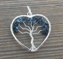 Load image into Gallery viewer, Heart Style SNOWFLAKE OBSIDIAN Tree Of Life Wire Wrapped Pendant Stone Natural Gemstone