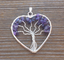 Load image into Gallery viewer, Heart Style AMETHYST Tree Of Life Wire Wrapped Pendant Stone Natural Gemstone