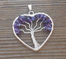Load image into Gallery viewer, Heart Style AMETHYST Tree Of Life Wire Wrapped Pendant Stone Natural Gemstone