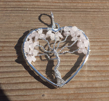 Load image into Gallery viewer, Heart Style ROSE QUARTZ Tree Of Life Wire Wrapped Pendant Stone Natural Gemstone