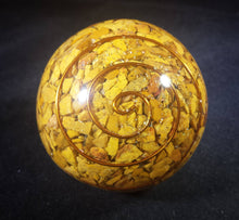 Load image into Gallery viewer, LARGE (60-70mm) YELLOW JASPER stone Orgone Gemstone Sphere Orgone Sphere