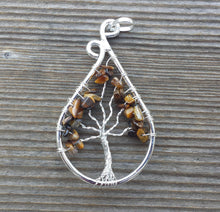 Load image into Gallery viewer, Drop/Peacock Style TIGER EYE Tree Of Life Wire Wrapped Pendant Stone Natural Gemstone