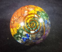 Load image into Gallery viewer, MEDIUM (40-50mm) 7 CHAKRA Layered Stone Orgone Gemstone Sphere Orgone Sphere